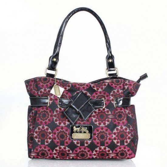 Coach Poppy Bowknot Monogram Medium Red Totes DQI - Click Image to Close